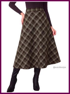 Womens Plaid Maxi Skirt A-Line High Waist Corduroy Long Skirt